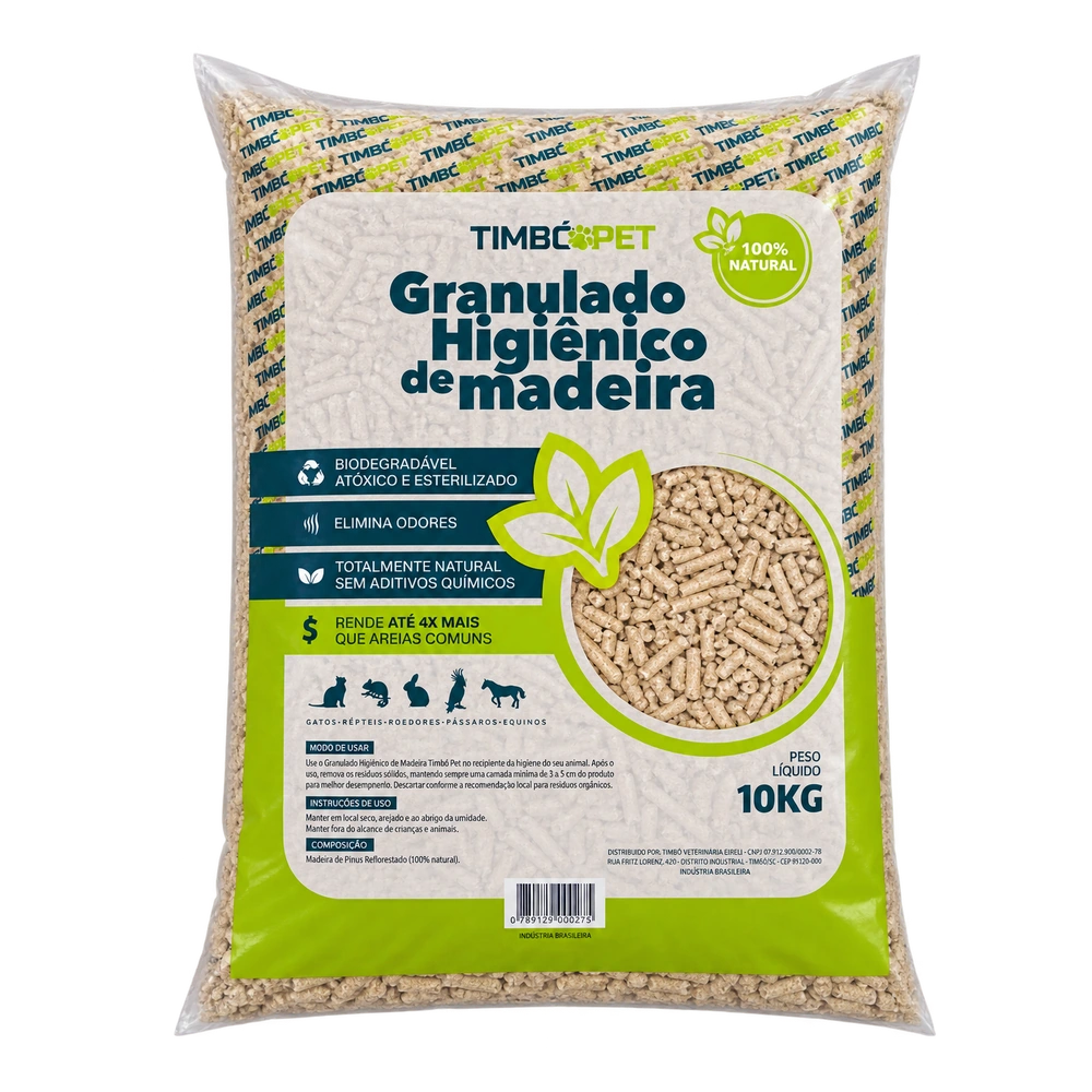 Granulado Higiênico de Madeira TimbóPet — embalagem de 10 kg