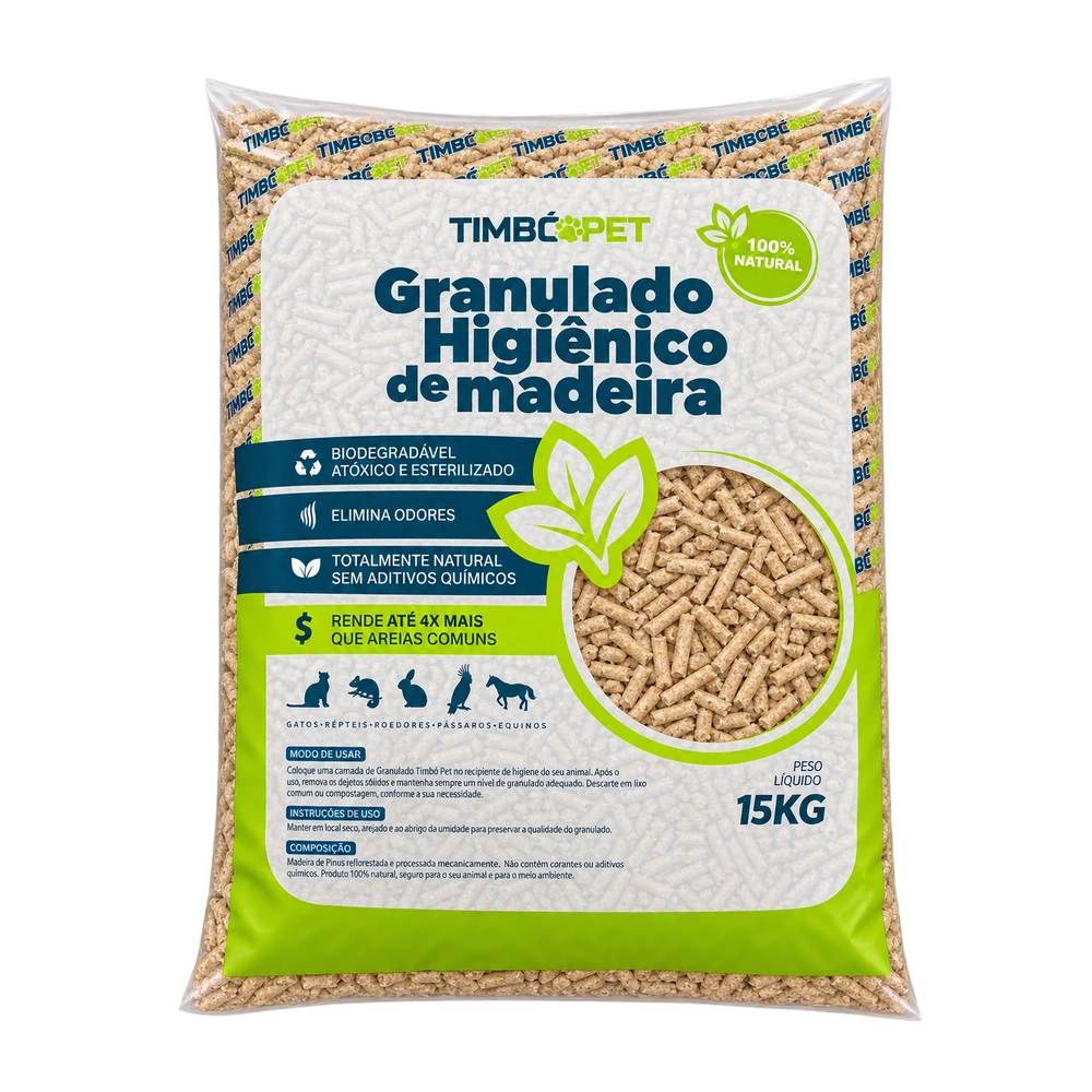 Granulado Higiênico de Madeira TimbóPet — embalagem de 15 kg