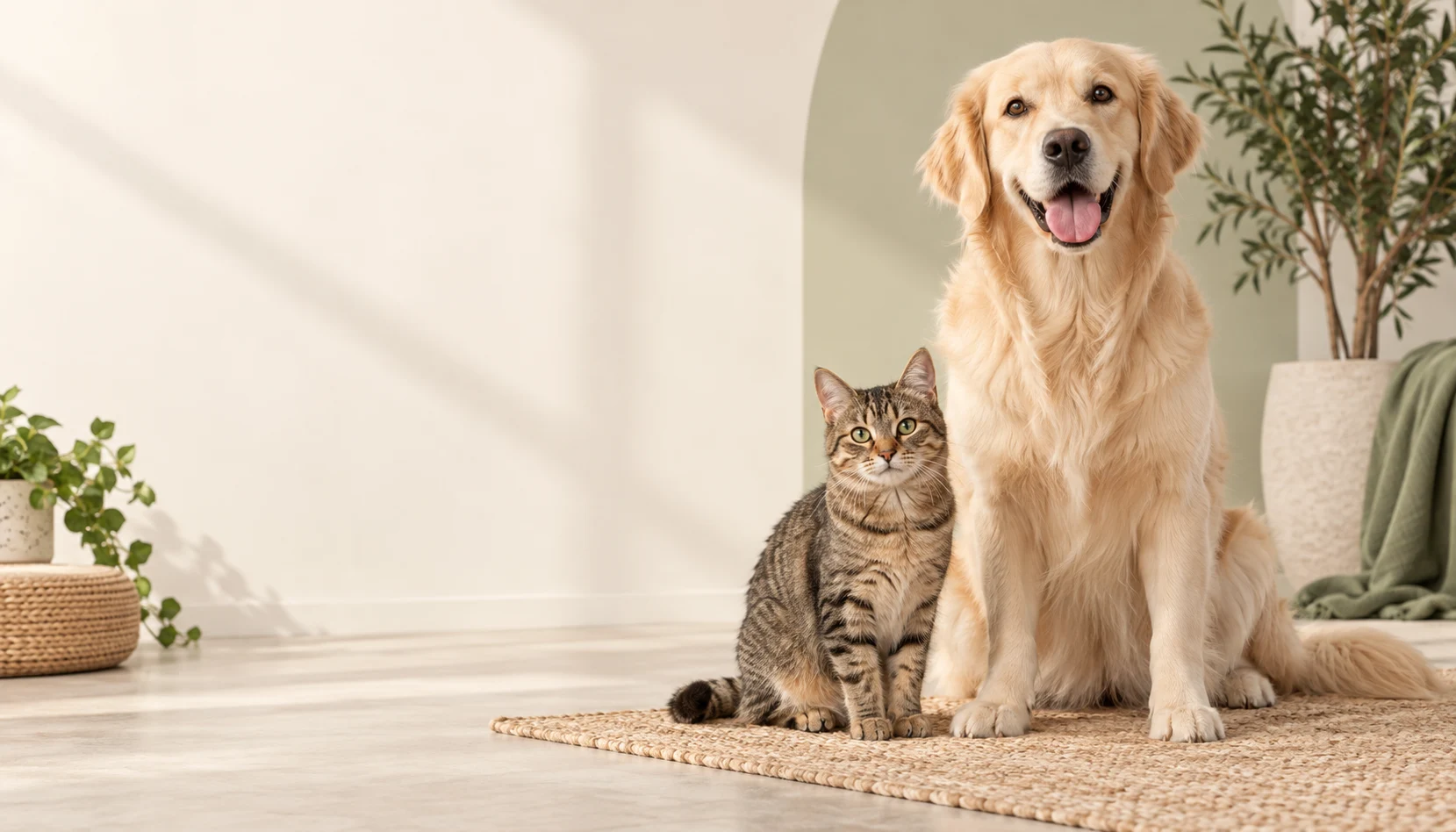 Cão e gato em ambiente claro — imagem ilustrativa